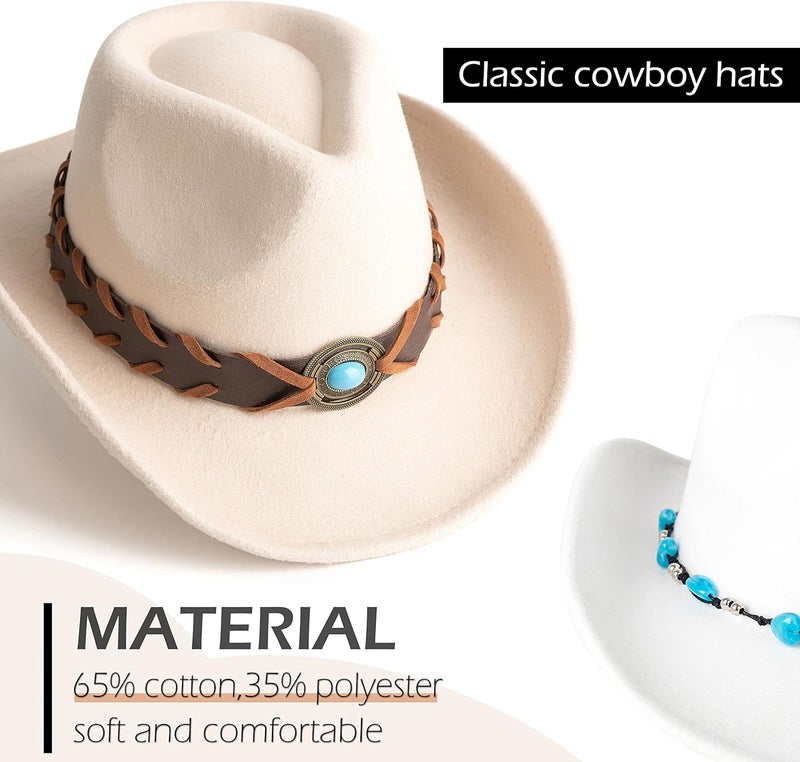 Gossifan Western Cowboy & Cowgirl Hat Felt Wide Brim Women Men Fedora Hats - Image 4